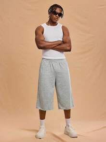 Forever 21 Quần short thể thao dài vừa phải rộng rãi màu xám cho nam có viền chưa hoàn thiện; Thích hợp để mặc hàng ngày - Xám - Xem 7