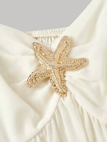 SHEIN MOD Plus Size Chiffon Starfish Metal Decor Ruffle Hem Maxi Dress - Apricot - View 4