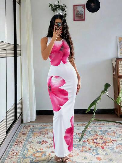Rafferiza Vestido ajustado estampado para mujer, vestido largo de verano