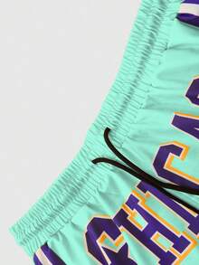Manfinity Homme Conjunto de camiseta de manga corta y pantalones cortos estampados para hombre - verde menta - Ver 7