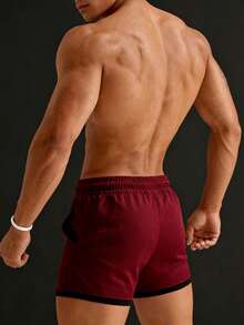 GymBeat 男友风男士撞色抽绳腰运动短裤慢跑短裤白色男士短裤男士白色短裤男士白色短裤男士白色短裤性感男士内裤 - 酒紅色 - 查看 2