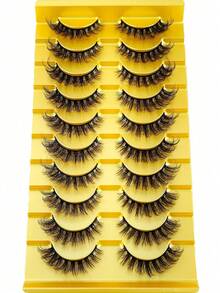 10 Pairs 5D Faux Mink Fur False Eyelashes Fluffy Crossed, Natural Wispy Volume Eye Lashes For Women, Soft Comfortable Dramatic Look, DIY Eye Makeup Decoration Kit, Best Gift For Party Wedding - Black - View 2