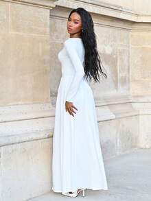 Mima John Đầm trắng tay dài cổ chữ V gợi cảm mới, thích hợp mặc mùa thu đông, giữ ấm, ôm dáng, dự tiệc tốt nghiệp. - trắng - Xem 4