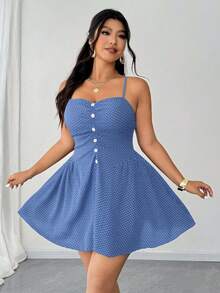 Elenzga 大码性感优雅露肩露背沙滩度假连衣裙 - 藍色 - 查看 2