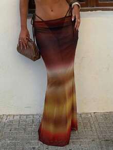 Aloruh 女士春夏新款雪纺罩衫及超长扎染印花半身裙，沙滩度假装 - 彩色 - 查看 10