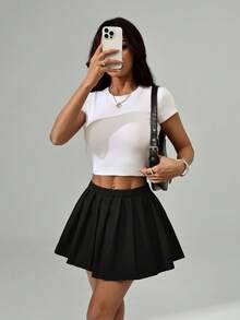 SHEIN PETITE Music Festival Sexy Club Style School Mini Pleated Skirt - Black - View 7