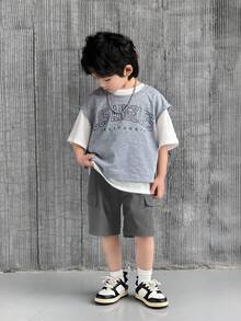 SHEIN 1 chiếc quần short cargo rộng rãi, thoải mái, thời trang, đa năng dành cho bé trai, thích hợp cho mùa xuân/hè, mặc hàng ngày, chơi thể thao, đi chơi, đến trường, tụ họp, lễ hội, biểu diễn và chụp ảnh. - Xám - Xem 4