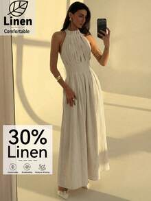 Aloruh Đầm hè nữ, đầm xếp ly cổ đứng thời trang, đầm dài không tay dáng chữ A phong cách bohemian mùa hè, đầm không tay thanh lịch cho nữ, đầm đi nghỉ mát thường ngày. - Màu be - Xem 8