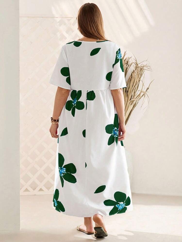 Plus Size Women Floral Print Casual Party Dress Summer Dress Summer Outfits For Women Spring Clothing Spring Outfit Beach Outfits For Women Vacation Outfits Women Summer Holiday Outfits Country Style For Women Summer Dresses For Women Spring Dress Women Beach Dress Holiday Dresses Country Dress Floral Dress
