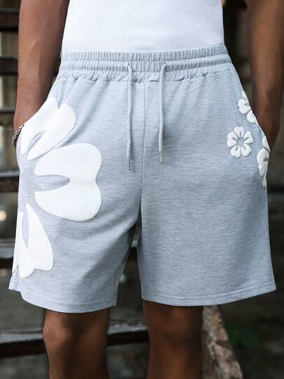 PAVTROS Men's Floral Print Drawstring Waist Pocket Shorts