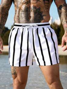 ZELFYO Men Striped And Printed Drawstring Beach Shorts For Summer,Hawaiian - Multicolor - View 4