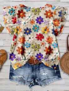 EMERY ROSE Plus Size Colorful Print Short Sleeve Shirt - Multicolor - View 2