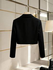 Franclia Petite 女士短袖西装外套，商务休闲简约春夏风格 - 黑色 - 查看 2