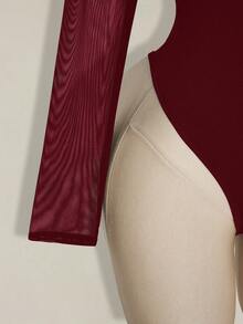SHEIN ICON Mono de malla con parches sexy de talla grande Y2K - Burdeos - Ver 6