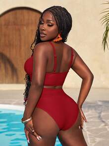 Slaydiva Bộ 2 món đồ bơi nữ màu xanh lá cây gợi cảm, thích hợp cho kỳ nghỉ hè, đi biển, bikini, đồ bơi. - Đỏ - Xem 3