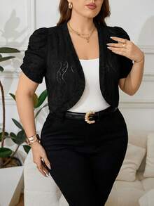 Reflora Plus Size Women Jacquard Short Sleeve Jacquard Jacket - Black - View 5