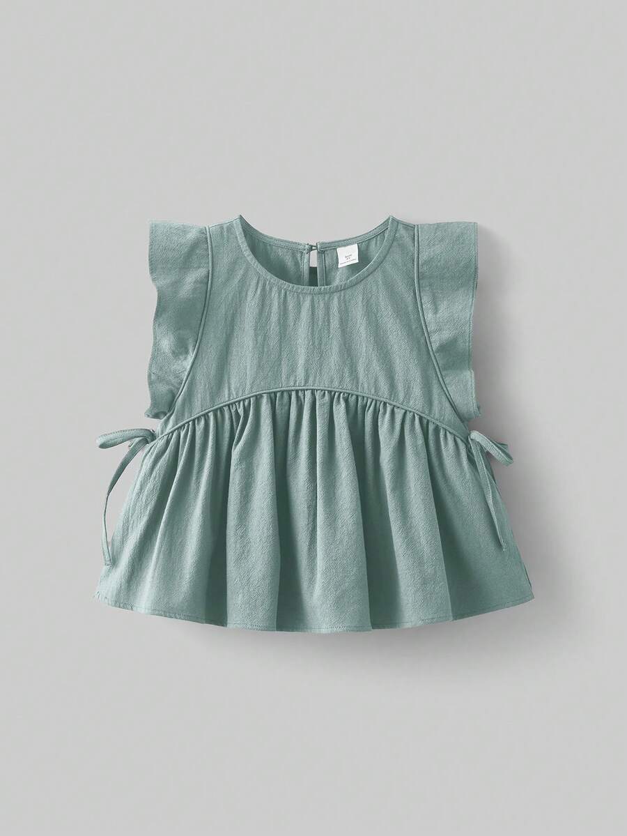 Maija Kids Maija Kids 女童圆领纯色褶皱休闲百搭日常衬衫 - 青碧色 - 查看 1