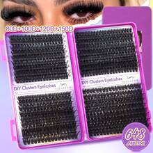 1 Tray Mixed Density Black Natural Fluffy Lash Clusters 8-16mm DIY Home Volume Style For Beginners Comfortable Wear For Party Travel Daily Makeup - D - View 5