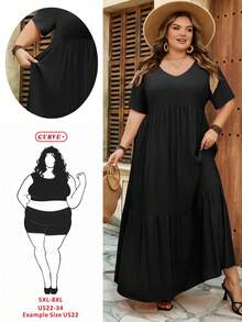 SHEIN CURVE+ Curve 尺码 US22 音乐节、海滨度假、波西米亚风长款沙滩度假连衣裙 波西米亚风夏季/乡村/海滩度假装/沙滩装/沙滩服饰 - 黑色 - 查看 1