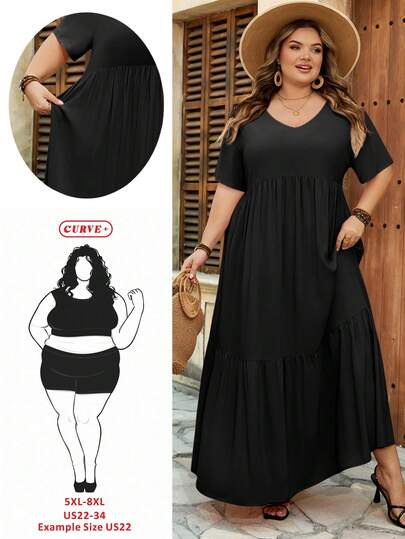 SHEIN CURVE+ Curve Size US22Music Festival, Seaside Vacation, Bohemia Maxi Beach Holiday Resort Dress Boho Vacationsummer/Country/Beach Vacation Outfits/Beach Outfits/Beach Wear