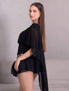 Duda Rubert Áo len dệt kim cổ bẻ lệch vai cho nữ, áo len ôm dáng thanh lịch, mùa thu/đông - màu đen - Xem 3