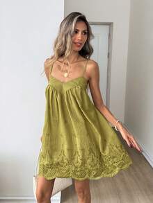 Easowa Đầm hai dây ngắn xếp ly kiểu dáng tối giản dành cho nữ, thích hợp cho các bữa tiệc và buổi gặp mặt. - màu xanh lá - Xem 4