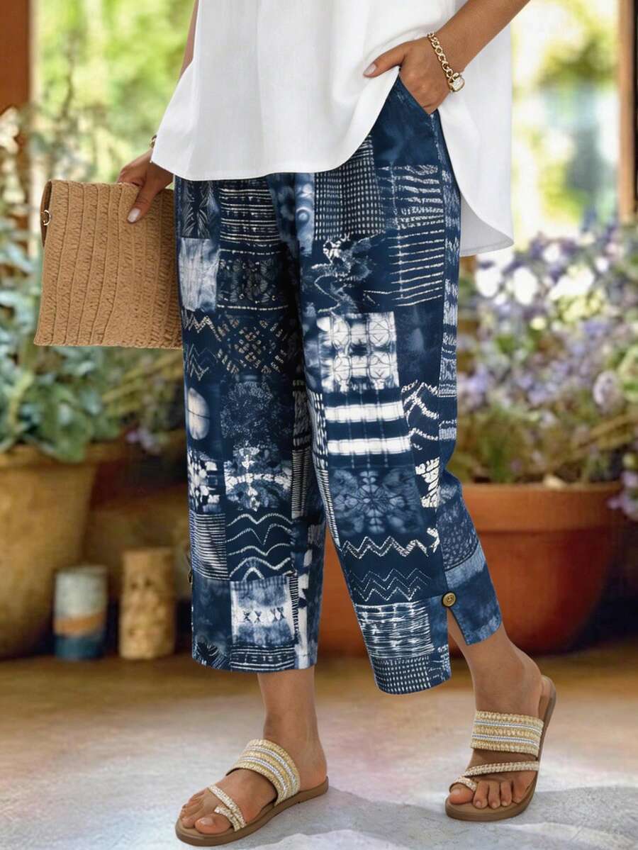 EMERY ROSE Quần dài thường ngày cỡ lớn, phối họa tiết chắp vá. - Nhiều màu - Xem 1