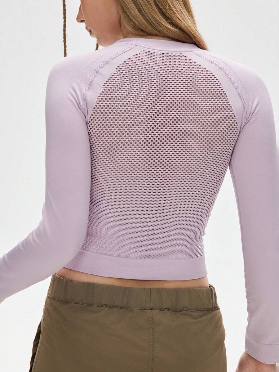 WanderVale 1 pieza Camiseta básica de manga larga con absorción de humedad para mujer, adecuada para yoga/fitness - Púrpura malva - Ver 1
