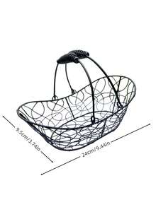 1PC Large Capacity Metal Wire Iron Handheld Portable Space Saving Rustic Black Boat Shape Egg Basket Vegetable Fruit Storage Container For Kitchen Counter Fridge Countertop Pantry Camping Picnic Bathroom Laundry Office Home Decor Farmhouse Decor - Multicolor - View 3