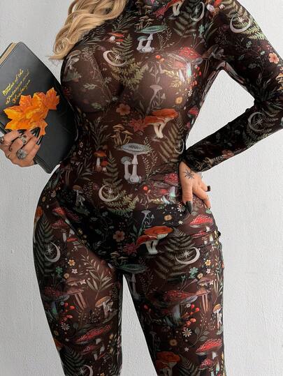  Whyspr-D Mono de estilo gótico punk con estampado de malla para mujer de talla grande, cuello redondo, estilo callejero audaz y vanguardista, retro, casual, adecuado para uso diario, oficina, Acción de Gracias, vacaciones, fiesta de cumpleaños, festival de música, San Valentín, primavera/verano