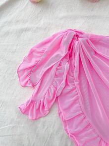 Tween Girls One-Piece Swimsuit With Cute Bow Print, Shoulder Strap, Ruffle Trim & Skirt, Suitable For Swimming, Vacation, Beach In Summer, Tween Girl Bathing Suit Sets Summer Holiday - Baby Pink - View 5