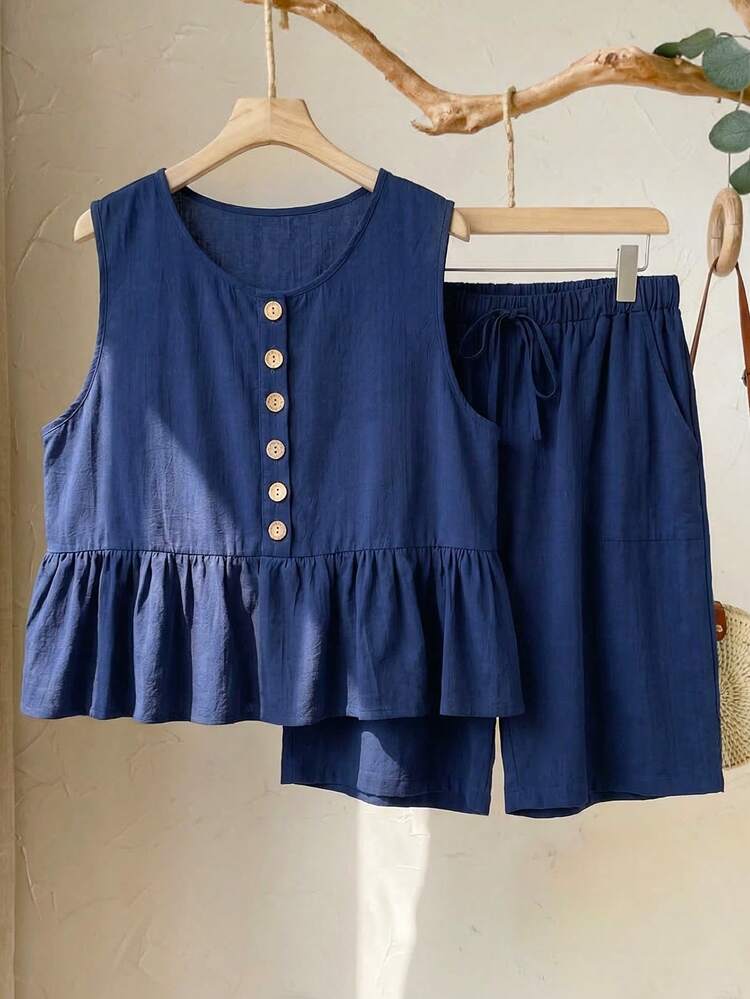 Plus Size Women Ruffle Hem Sleeveless Top And Slant Pocket Shorts Set 2 Piece Set Two Piece Set Zanzea Terno Pants And Blouse Pijams Summer Set For Woman,Summer Holiday Outfits Zoey Outfit Zoo Outfits Women Zip Up Top Zipper Top Linen 2 Piece Set Blouse Skirt Set Two Piece Set For Ladies Matching Top And Shorts Set Two Piece Outfit Women