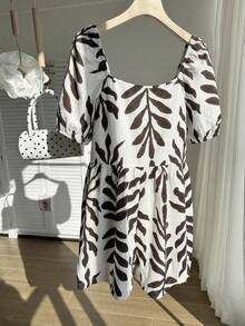 SHEIN EZwear 大码女式树叶印花褶皱休闲连体裤，适合度假和日常穿着 - 彩色 - 查看 7