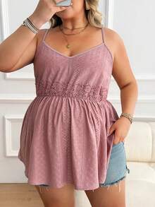 Plussiva Áo hai dây bầu cỡ lớn phối ren xếp nếp tương phản. - Bụi hồng - Xem 6