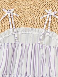 SHEIN Genkimix Kids 3件套少女休闲度假可爱碎花条纹纯色连体衣，适合多子女家庭、海滩度假、户外玩耍、上学等场合。 - 彩色 - 查看 5