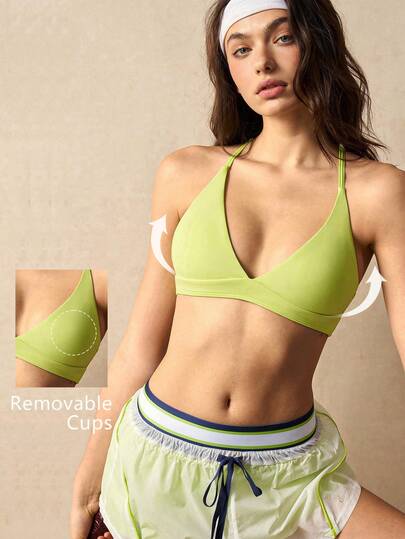 VARSITIE 女士纯色露背挂脖运动文胸