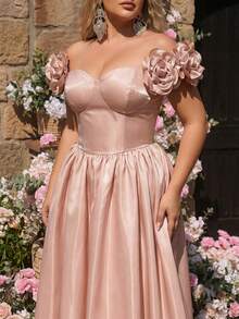 Glamrae 大码优雅奢华浪漫露肩3D立体花卉袖褶皱长裙,适合晚宴、婚礼、度假(精致设计)泡泡袖长款缎面连衣裙优雅生日礼服腮红粉色大码连衣裙大码束身连衣裙大码仙女裙缎面连衣裙大码美丽礼服适合特殊场合女士生日礼服伴娘礼服女士正式礼服新娘招待会礼服大码大码舞会礼服女士大码舞会礼服大码新娘 - 香檳色 - 查看 5