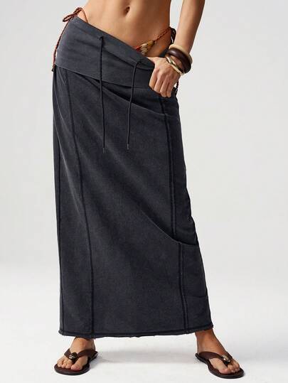 Bohemela Casual Solid Color Knit Skirt For Women