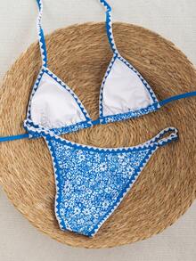 Swim Mod 新款蓝色比基尼泳衣，性感系带沙滩度假泳装，女士春夏款 - 藍色 - 查看 2