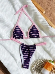 Elavelle Women's Random Print Halter Bikini Set, Spring/Summer - Multicolor - View 3