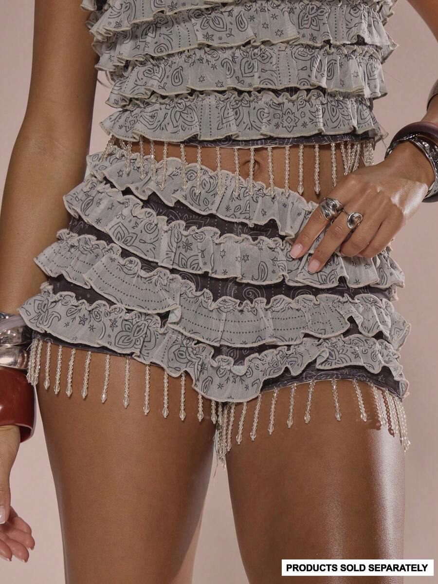 MUSERA Tassel Detail Ruffle Bloomer Mini Shorts Only Summer Holiday Vacation Beach Ibiza Cute Festival Elegant Cherry Moon - Multicolor - View 1
