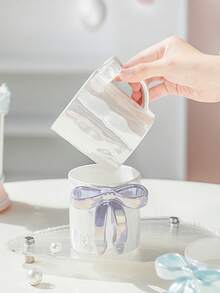 1PC Ceramic Cup With Bow Handle, Pink Bow Coffee Mug, Perfect For Friends' Gifts, Girlfriend Presents, Back-To-School Season, Christmas, Birthday, Valentine's Day, Water Cup, Or Couple's Cup - Multicolor - View 7