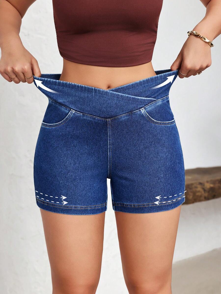 Flexra Women's Casual Washed Slim Fit Denim Shorts - Blue - View 1