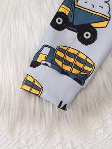 2件套男童休闲卡车字母印花短袖上衣和松紧腰针织打底裤家居服套装 - 灰色 - 查看 8