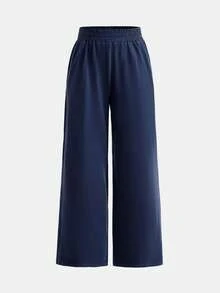 SHEIN Girlism Teen Girls 2 Piece Outfit,Navy Asymmetrical Shoulder Slogan T-Shirt & Slouchy Pants Set,Back-To-School Autumn Streetwear Holiday Casual Gym Clothes - Royal Blue - View 12