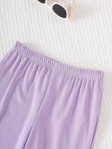 Genkimix Kids Young Girl' Cute Vacation Colorful Striped Purple Embroidered Rib Flare Pants Set - Baby Blue - View 8
