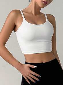 DAZY Women's Solid Color Casual Daily Fitness Sports Bra - White - View 4