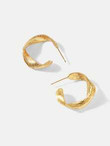 MOTF PREMIUM PRE18K镀金几何C形扭曲简约气质耳环 - 金黃色 - 查看 2