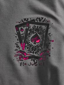 GENIUS ODE Men's Casual Card Print Short Sleeve T-Shirt, Summer - Dark Grey - View 2