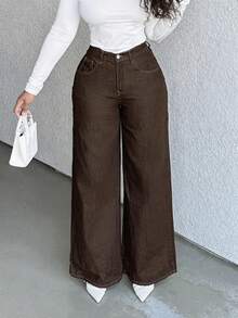 Alexandranx Women Casual Loose Wide Leg Blue Denim Jeans,Vintage Jeans,Navy Jeans,Fall Women Outfits,Winter Women Pants,Blue Homecoming Jeans,Bootcut Women Jeans - Brown - View 6